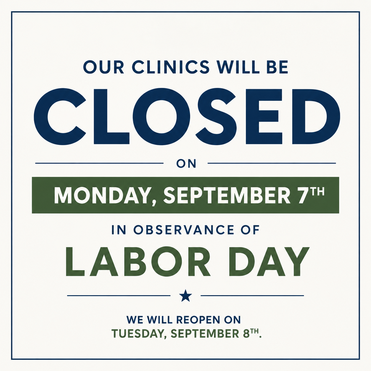 Union Wellness Center clinics closed Monday, September 7th in observance of Labor Day